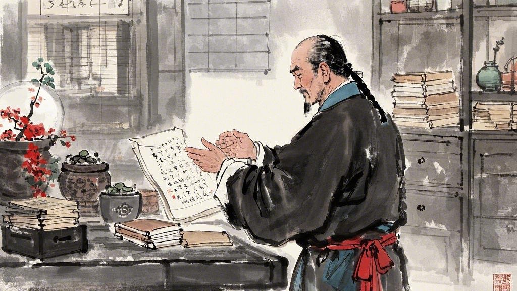 水墨风中医叶天士，国风，清朝、古代、教人、清代着装与造型、教人行医.jpeg