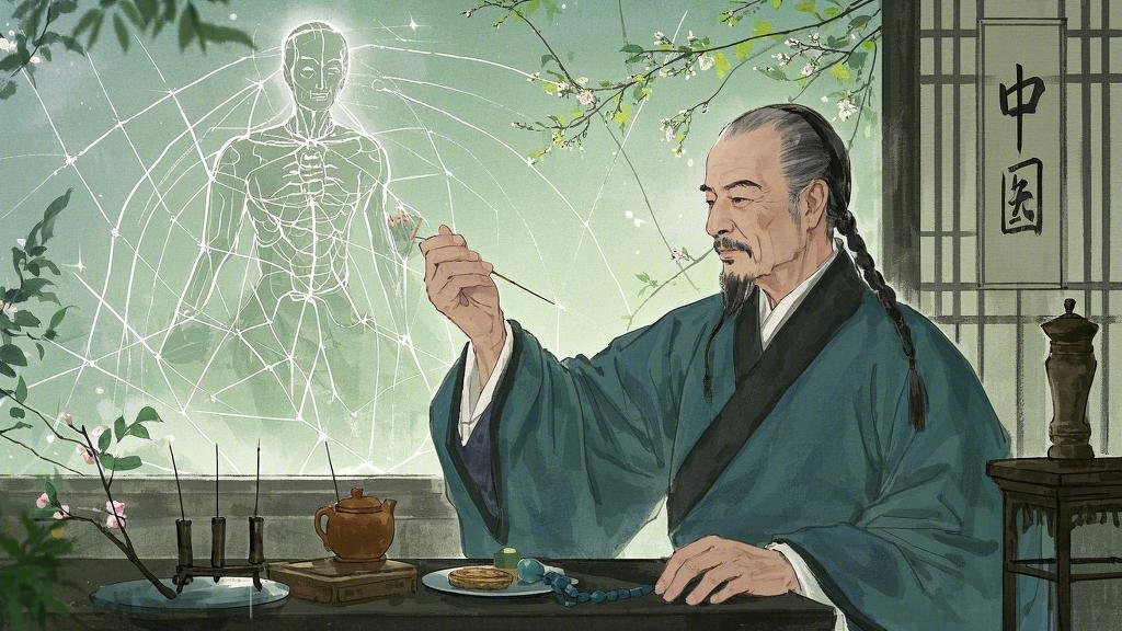 水墨风中医、国风，清朝、古代、经络能量、中医禅意、研究针灸、复古、春季元素.jpeg